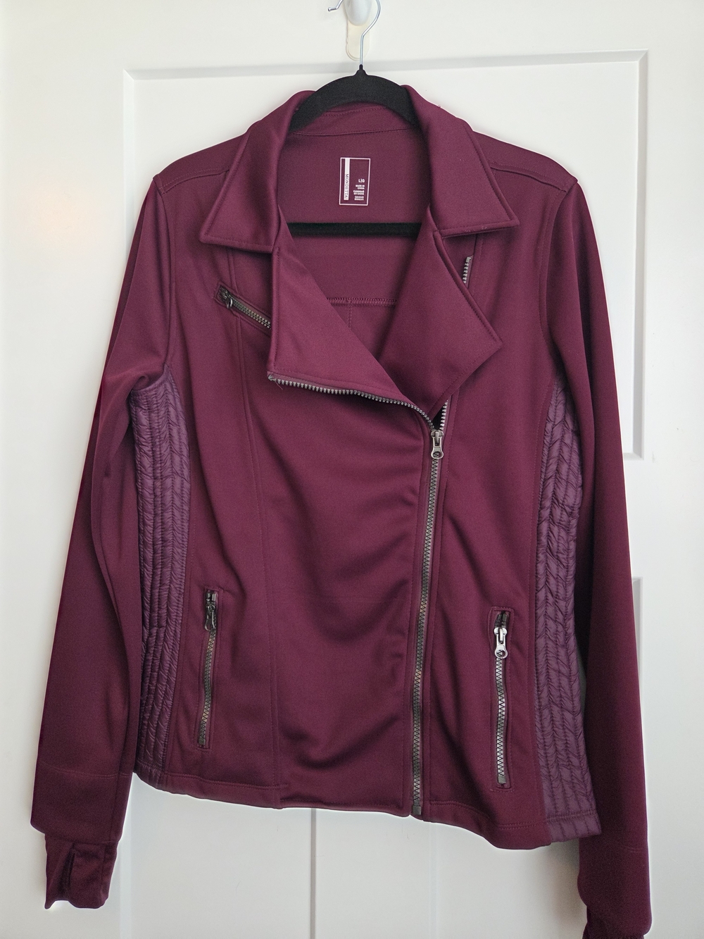 0054.  Mondetta Quilted Side-Panel Moto Jacket - Burgundy
